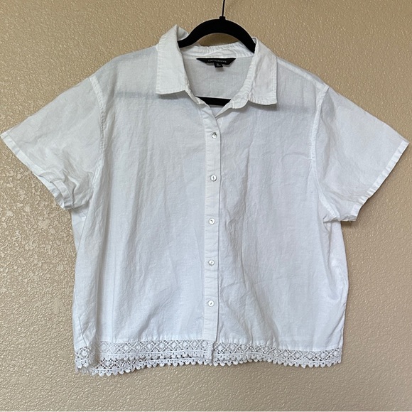 White Button Down Shirt with Lace Hem - Picture 1 of 7